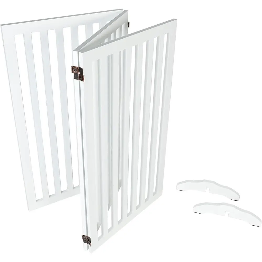 3-Panel Wooden ree Standing oldable Dog Gate, oldable Pet Gate with 2PCS Support eet, 36
