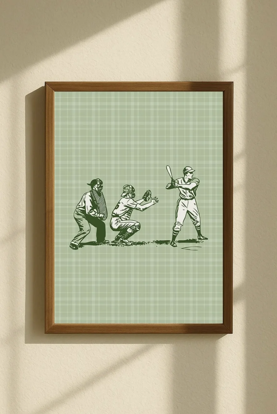 Vintage Baseball Game Wall Art Canvas Prints, Retro Sports Sketch Posters, Classic Decor for Kids Room Bedroom Living Room Decor