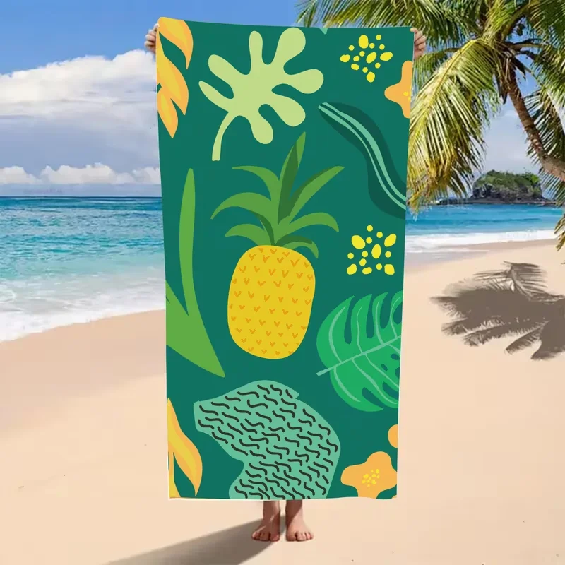 Tropical Pineapple Monstera Leaf Beach Towel Jungle Foliage Print  Sand Resistant Soft Towel for Summer Beach Vacation
