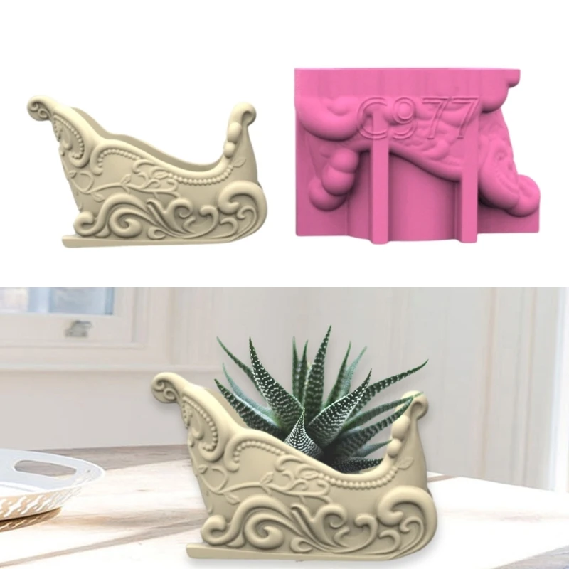 Silicone Cup Mold Christmas Sleigh Flexible Silicone Mold for Creating Plant Holders and Decorative Items