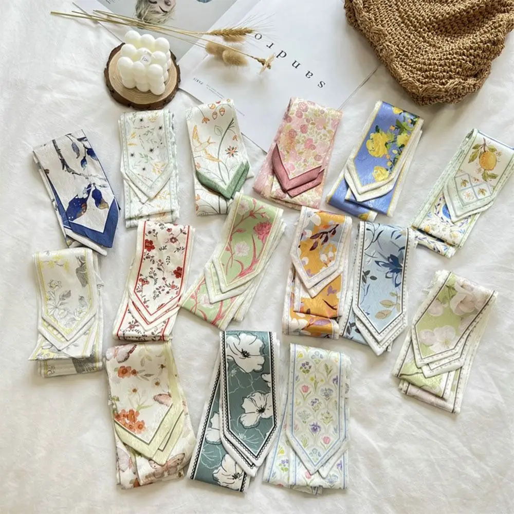 Trendy Versatile Satin Silk Ribbon Scarf Long Thin Fresh Floral Hair Tie Narrow Fashion Accessory for Women