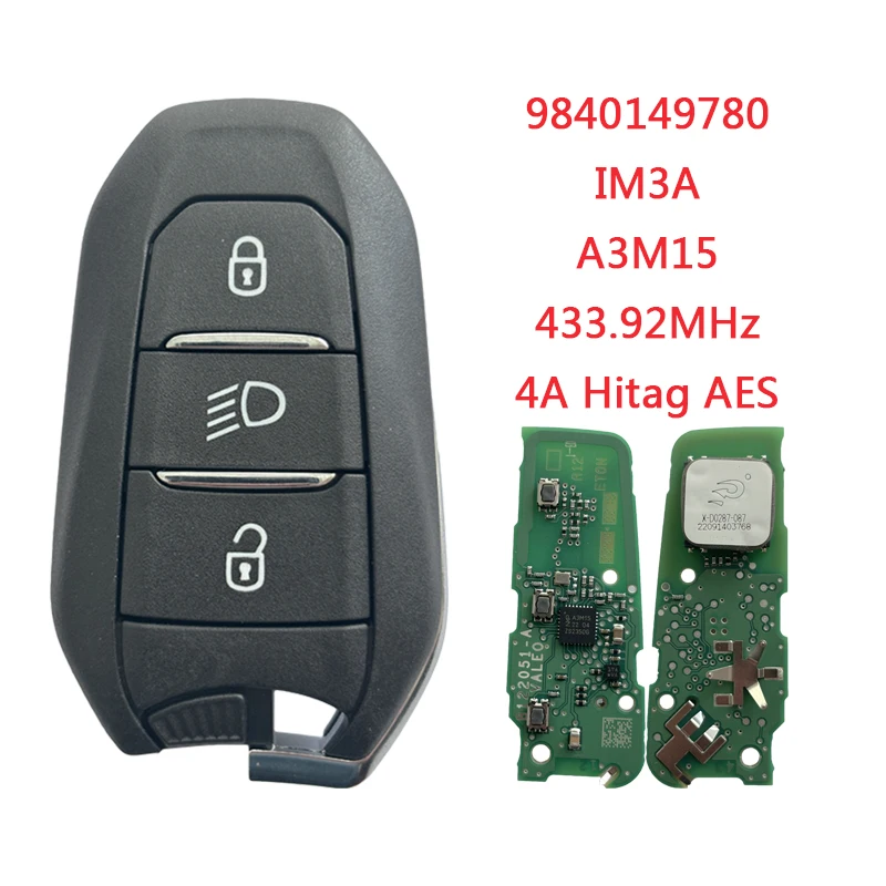 

TXK009035-2 For Peugeot Smart Remote Key 3 Button 433.92MHz 4A Hitag AES Chip 9840149780 IM3A A3M15