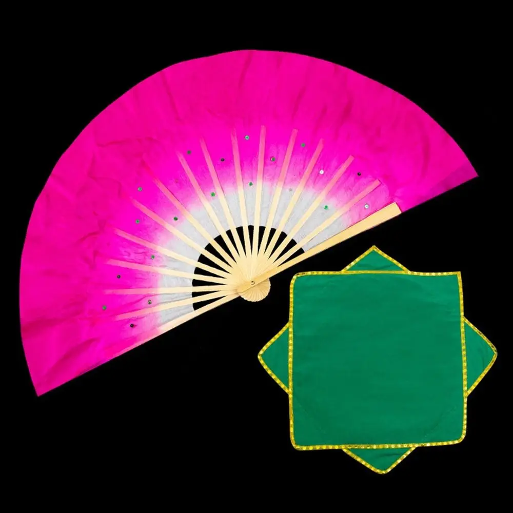 40cm Gradient Color Dancer Practice Long Silk Fans Belly Dancing Fan Rayon Silk Fans Silk Fans