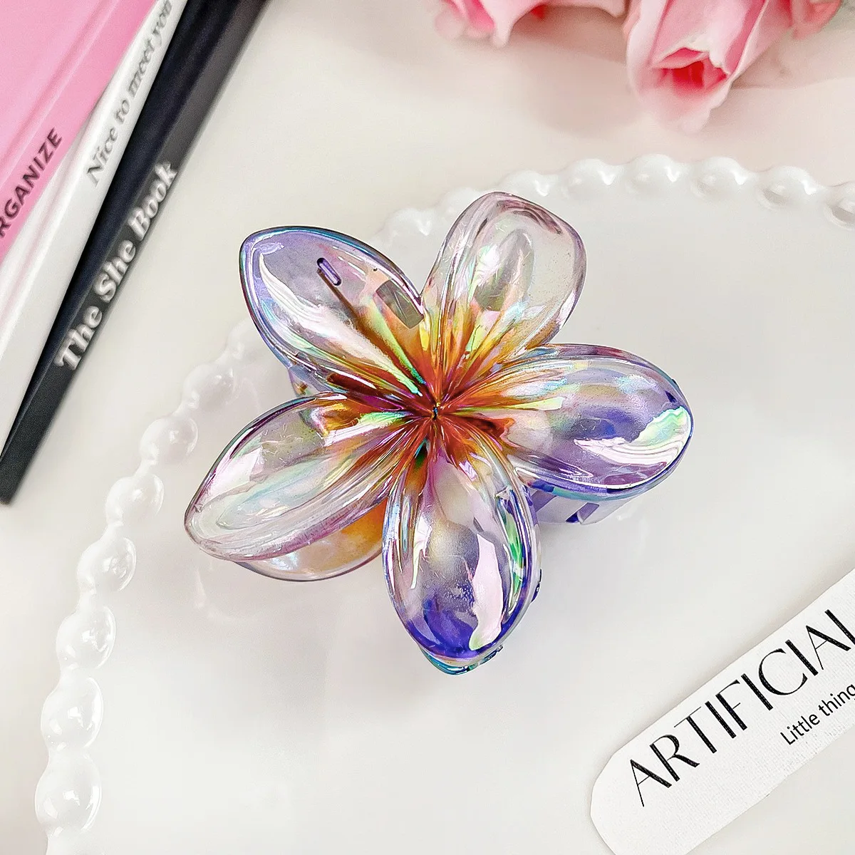 Preppy Flower Hair Clip para Mulheres, Plumeria Havaiana, Cabelo Grosso e Fino, Presentes para Meninas Adolescentes