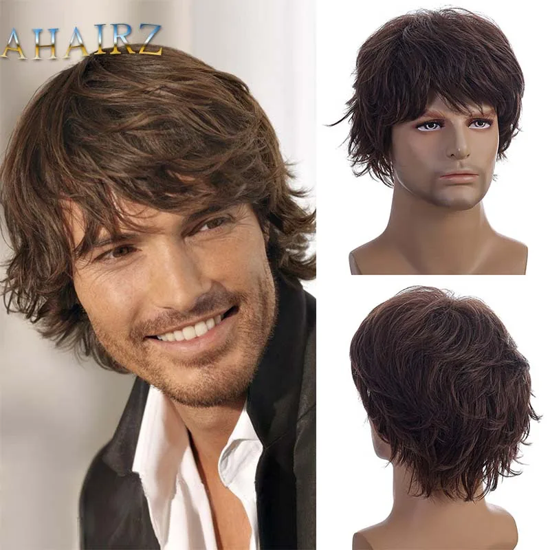 

Synthetic Short Pixie Cut Brown Wigs Curly Layered Wig with Fluffy Bangs for Men Cosplay Daily Heat Resistant Hair