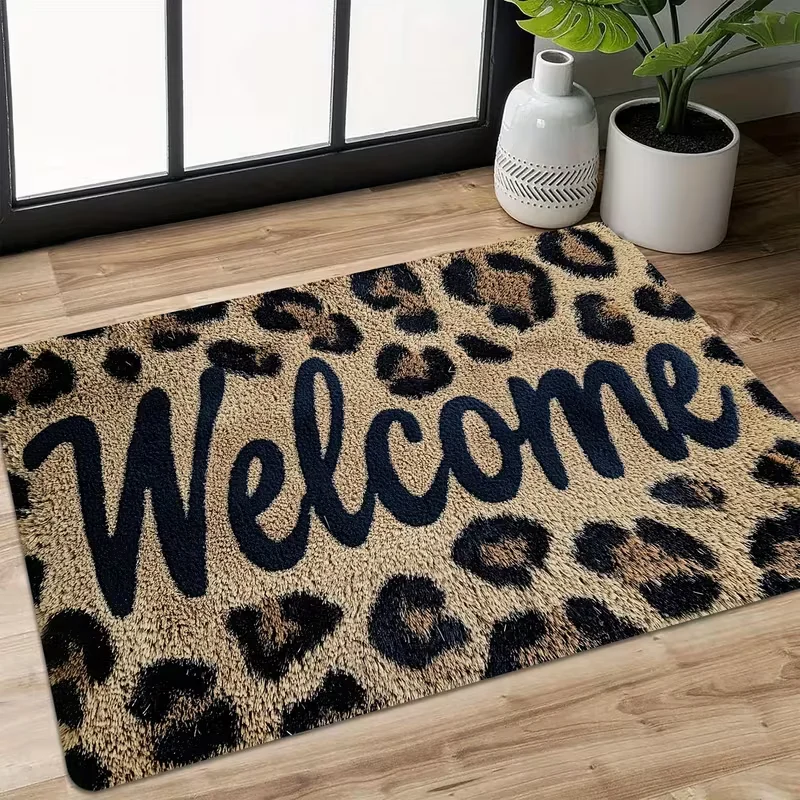 Leopard Print Welcome Floor Mat Entrance Door Mat Bedroom Bathroom and Dining Room Small Decoration Floor Mat Home Enthusiasts