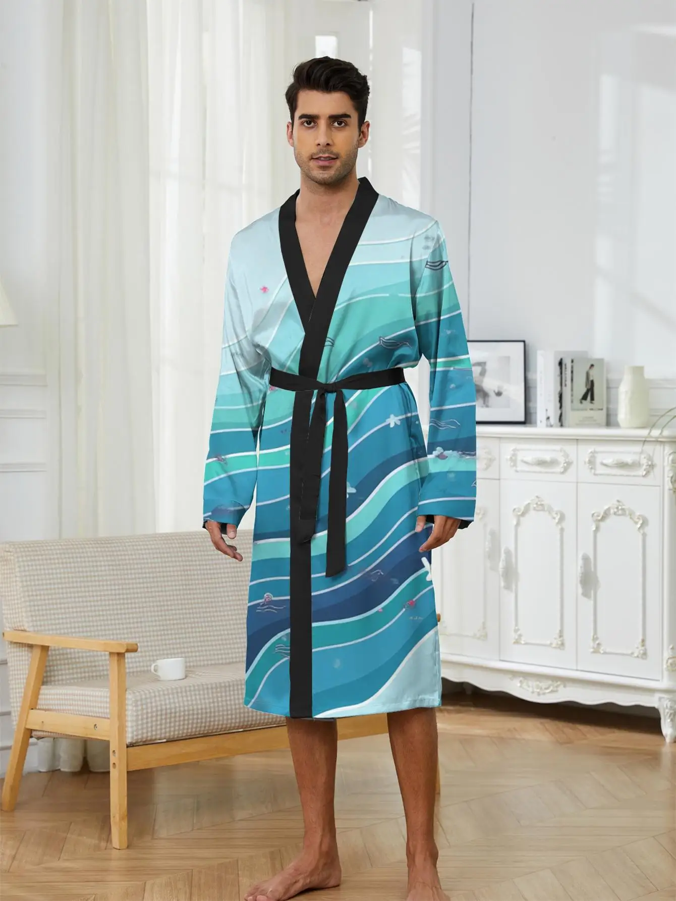

1pc Men's Robes 2026 Spring/Summer 3D Printed Robe Bathrobe Nightie for Men Dressing Gown Polyester Graphic Robe for Man