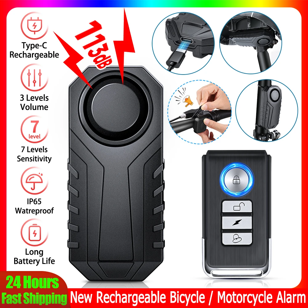 

Elecpow New Bicycle Alarm 113dB Waterproof Bike Anti Theft Alarm Type-C Rechargeable Electric Scooter Alarm Wireless Horn Remind