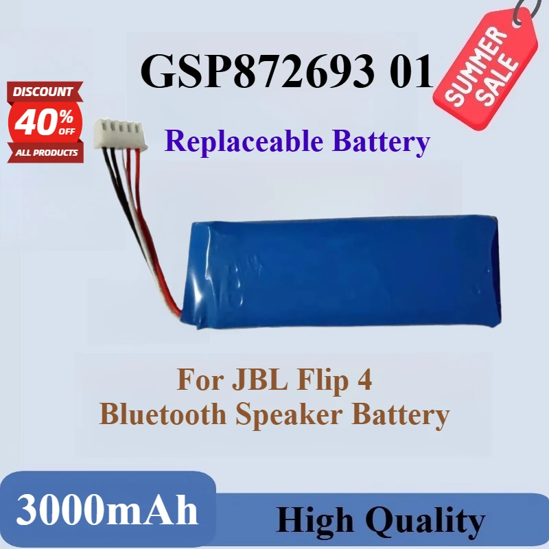 High Quality Brand-New 3.7V 3000mAh 11.1Wh Bluetooth Speaker Battery Compatible GSP872693 01 For JBL Flip 4 Replacement Battery