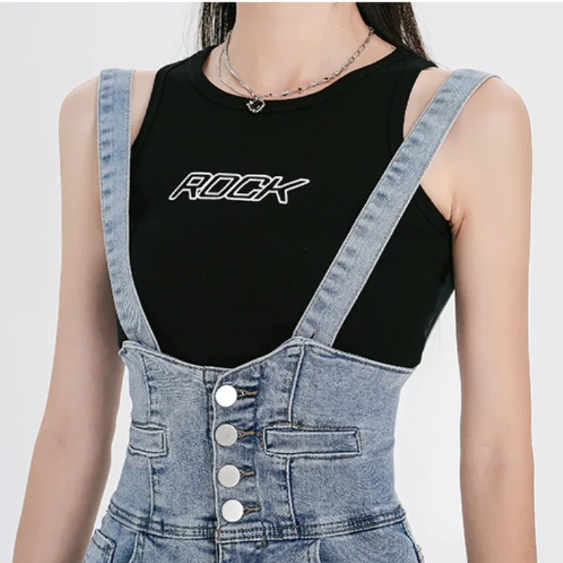 Short Denim Overalls Girl Short Jumpsuit Fashion High Waist Casual Jeans Playsuit Jeans Romper Sexy Black Clothing Y2k Harajuku