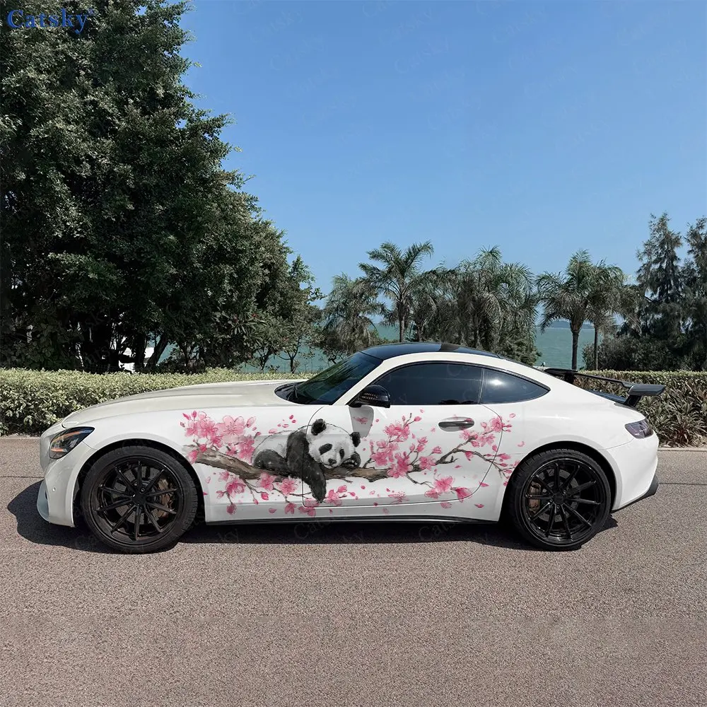 

2pcs Panda On The Tree Decal, Durable, Fade-Resistant, Enhance Your Vehicles Aesthetic With Bold Art Design Car Vinyl Wrap