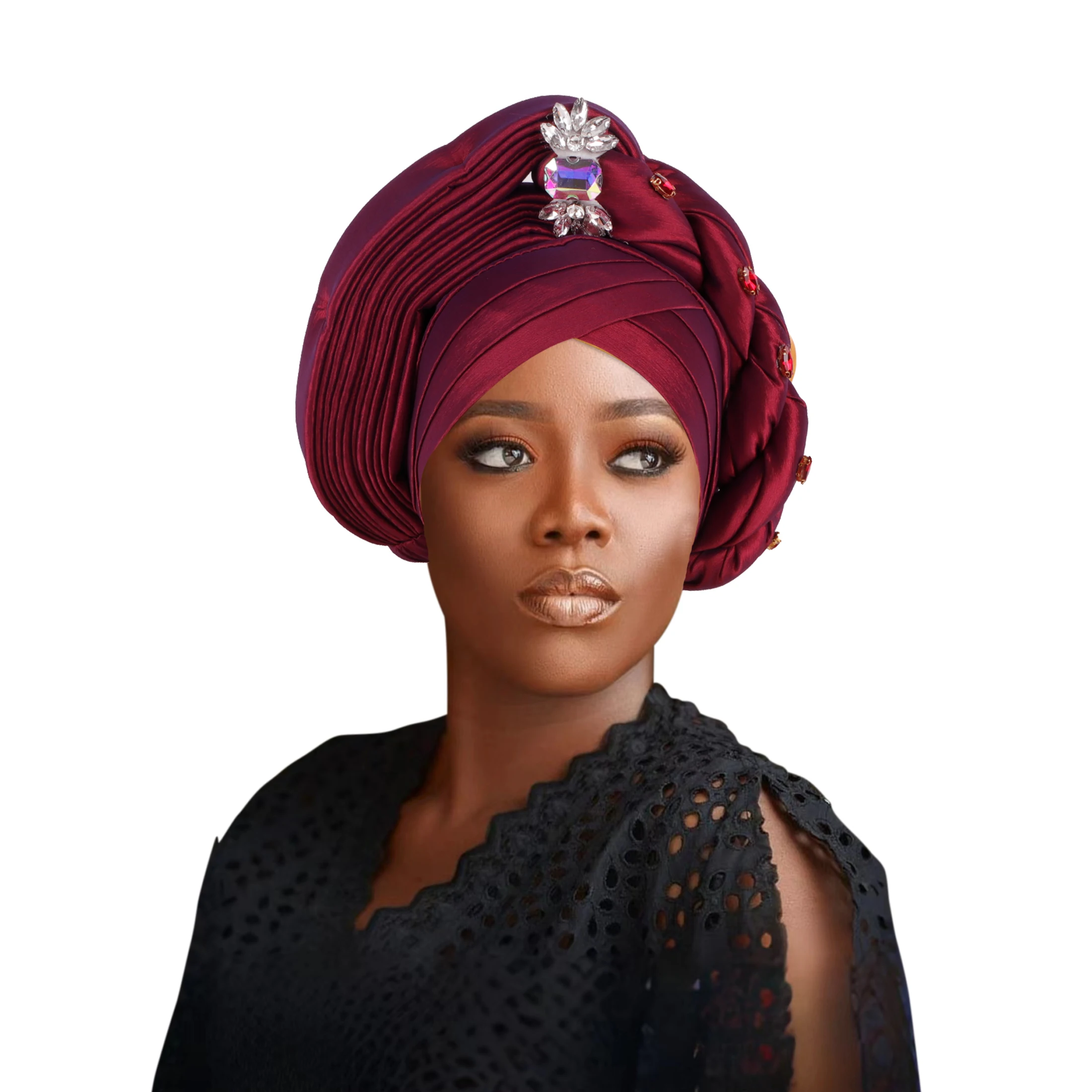 Gorro de turbante de diamantes para mujer, seda cruda, Gele de coche africano, Geles de boda nigerianos, tocado de fiesta, lazos de cabeza trenzados