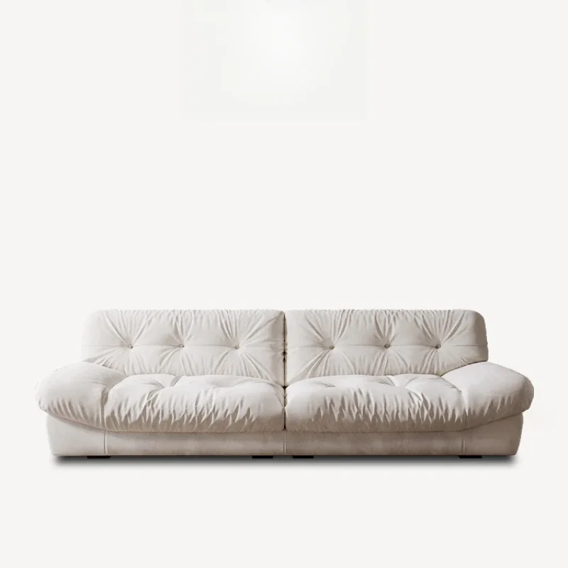 Cloud sofa Italian minimalist cream style, fabric down Baxter matte leather