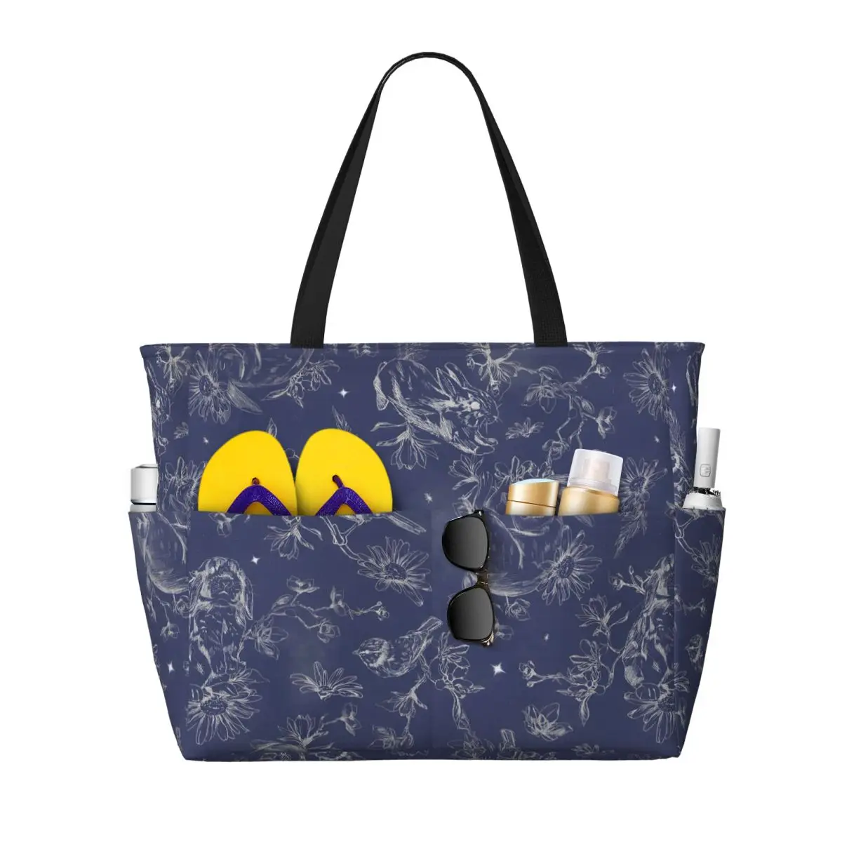 

Large Capacity BeachTravel Bag Bird-Rabbit-Chinoiserie-Floral-Leaf Large Tote Beach Bag Shopping Bags Underarm Shoulder Bag