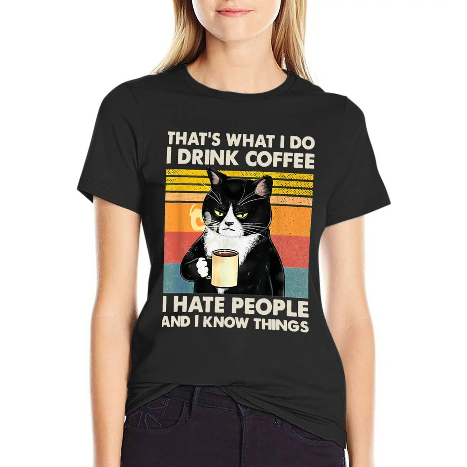 That&x27;s What I Do I Drink Coffee I Hate People And Know Things Cat Lover Gifts Essential T-Shirt