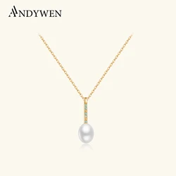 ANDYWEN 925 Sterling Silver Colorful Zircon Geometric Pearl Pendant Necklace Women 2025 Luxury Fine Anniversary Jewelry Gift