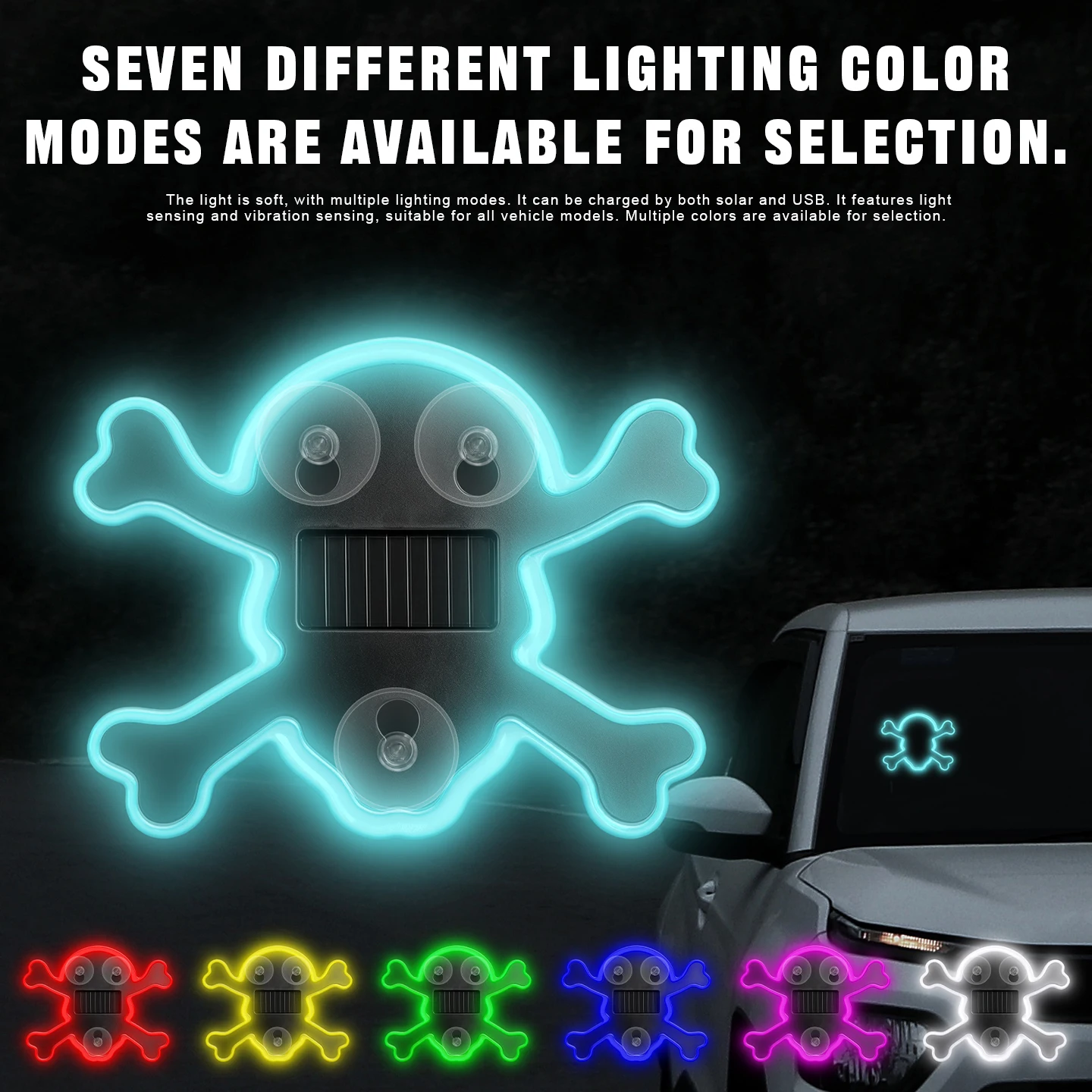 Solar Charging Skull LED Neon Atmosphere Lamp Waterproof Novelty Light Halloween Decor For Car Window Holiday Party Decoration