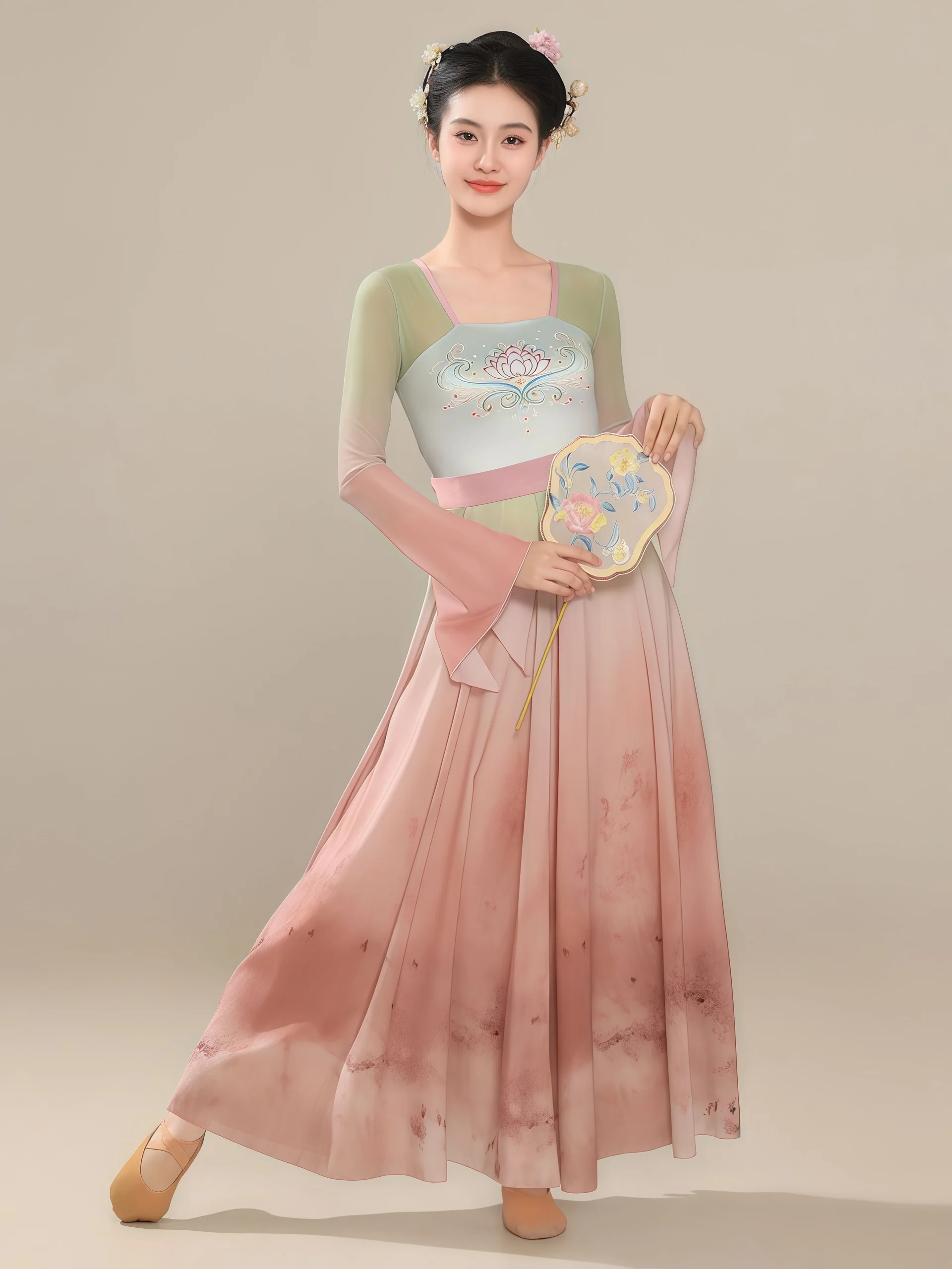 elegant-gradual-color-change-han-tang-style-dance-costume-women's-new-fashion-practice-performance-dress-drifting-skirt