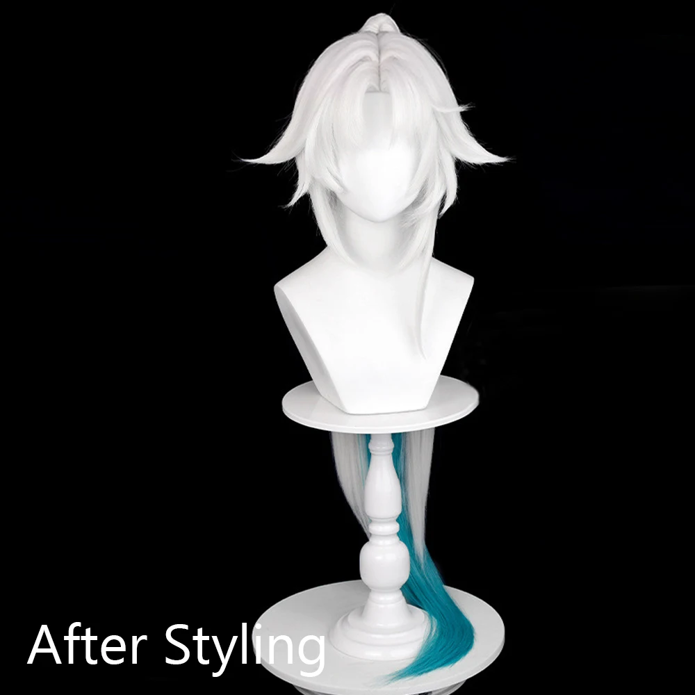 Honkai ستار السكك الحديدية Feixiao شعر مستعار الاصطناعية طويل مستقيم الأبيض أومبير الأزرق ذيل حصان كليب لعبة تأثيري شعر مستعار رقيق للحزب اليومي #4