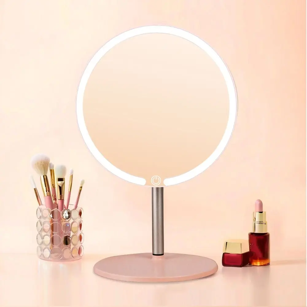 Adjustable LED Makeup Mirror 3 Color Lights Rotation Portable Cosmetic Mirrors Detachable Touch Control Lighted Desktop Mirrors