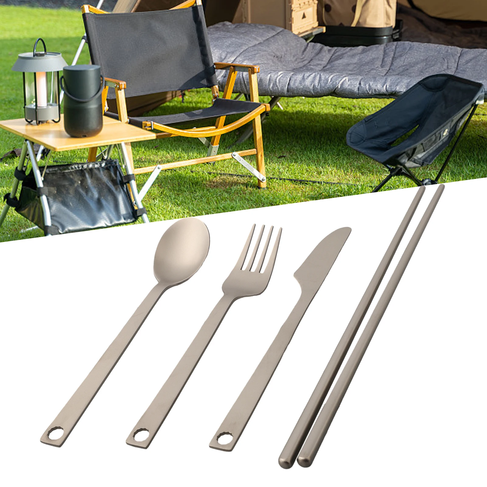 

Tableware Set Fork Fork Set Chopsticks Outdoor Camping Fork Fork Set Four Piece/set Pure Titanium Tableware Set