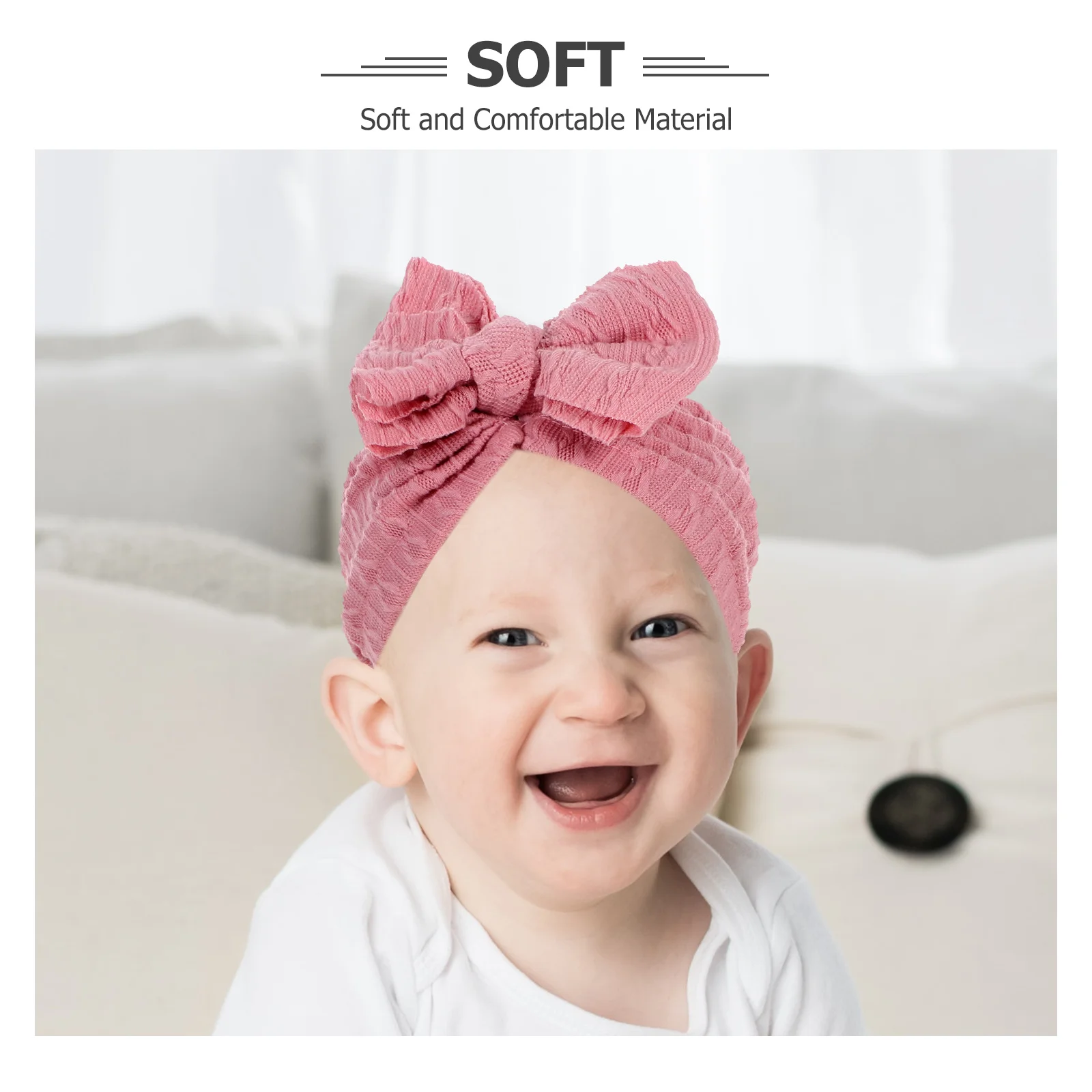 2 قطعة قبعات بونيه للفتيات الصغيرات أغطية رأس على شكل فيونكة كبيرة ناعمة قابلة للتمدد لحديثي الولادة إكسسوارات شعر للأطفال الصغار باللون الوردي