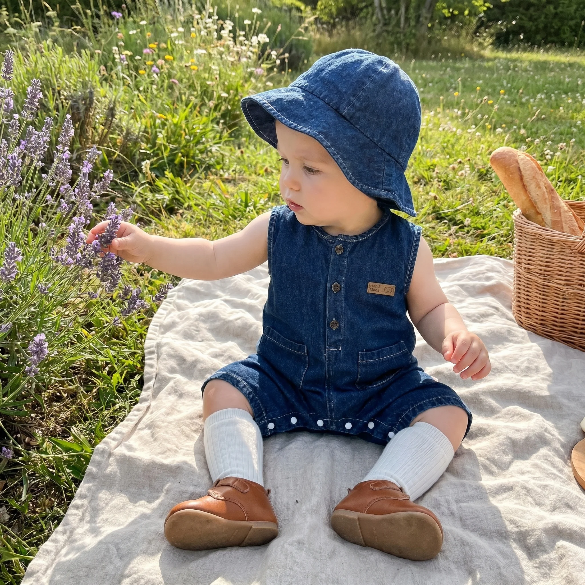 3-24M Summer Baby Denim Bodysuit Blue Sleeveless One Piece Clothes With Bucket Hat for Boys Girls Soft Casual Infant Outfit