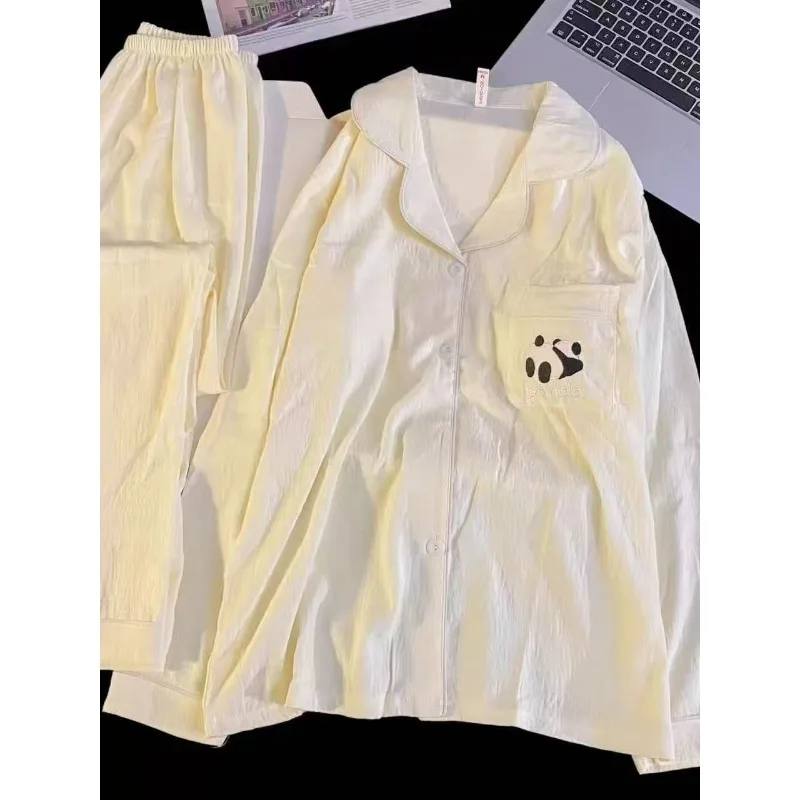 Women Cute Panda Embroidery Pajama Set Harajuku Style Sweet Cute Women‘s Pajama Autumn New Casual Soft Loungewear Nightwear