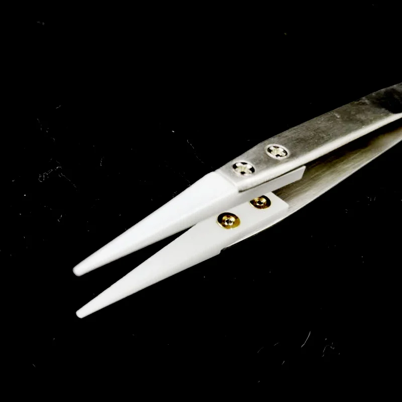 Straight Aimed Ceramic Tweezers for Electronics Soldering with Stainless Steel Handle Black Tweezers Hand Tool Precision Tweezer