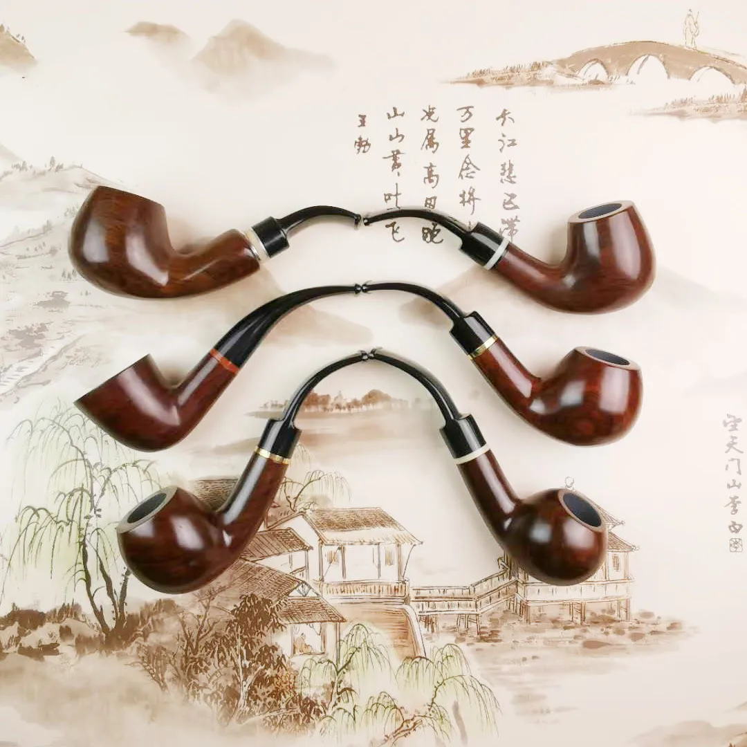 Handmade 14.5cm Length Classic Bent Wooden Smoking Pipe With Beautiful Carve Patterns Smoking Tobacco Dry Herb Pipes