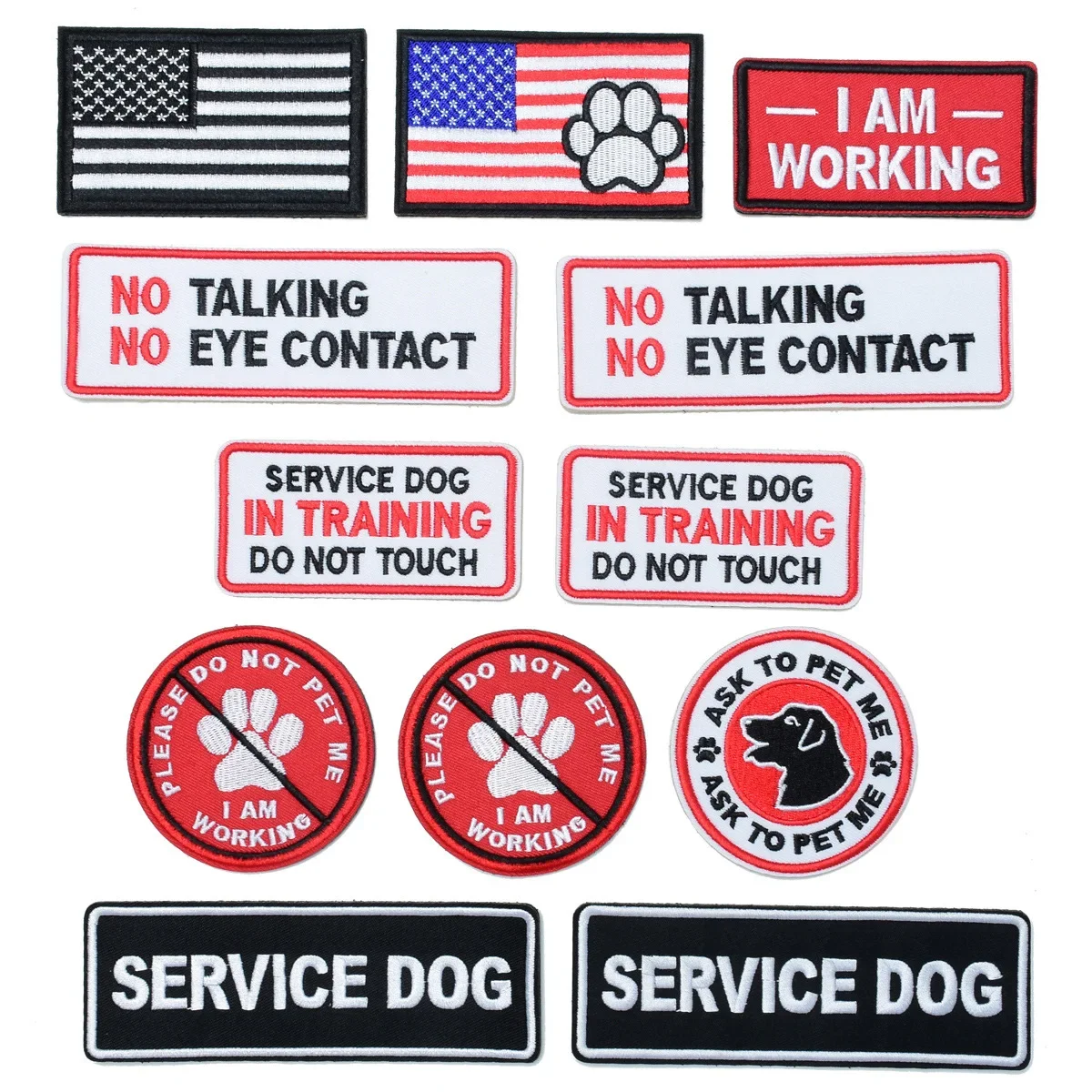 Prohibition Sign Embroidery Patch Service Dog Bandage Logo Hook Loop Pet Patches No Talking Slogan Badge Working Label Wholesale