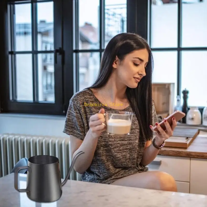 

P0UE Black 304 Stainless Steel Gooseneck Kettle 250ml Ergonomic Handle for Precise Pouring of Home Office Coffee
