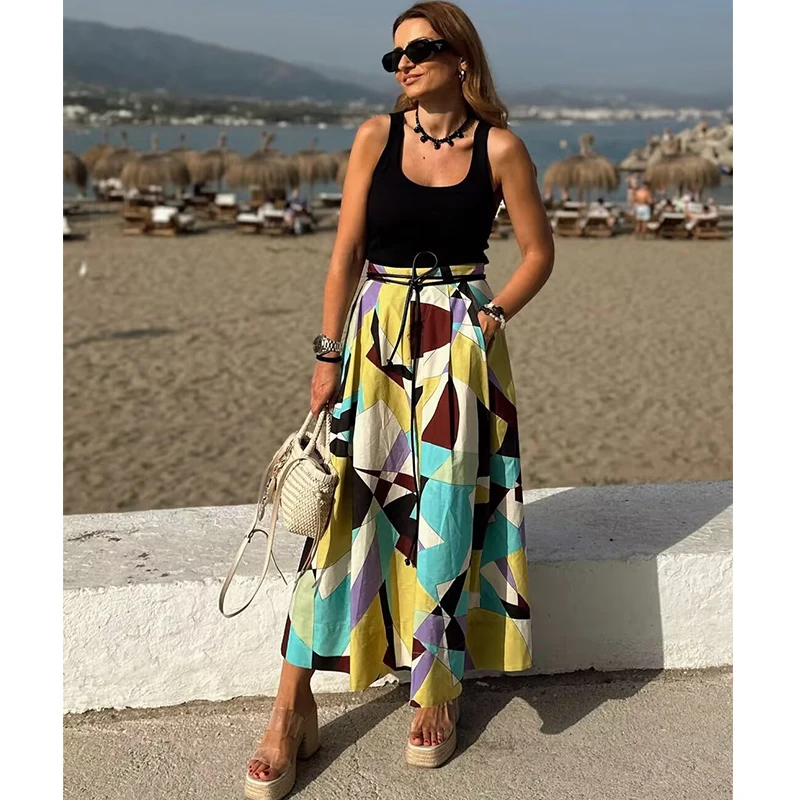 Zomerrokken Dames 2025, nieuwe mode, print, hoge taille rok, chique en elegante Joker Street damesvakantiereisrokken