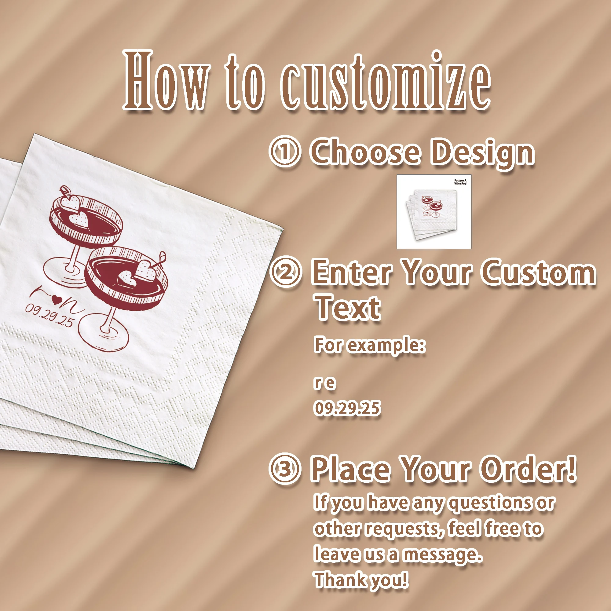 Custom Wedding Napkins Disposable Personalized Cocktail Napkins Custom Paper Napkins of Your Text for Party Birthday Wedding Dec - view 4