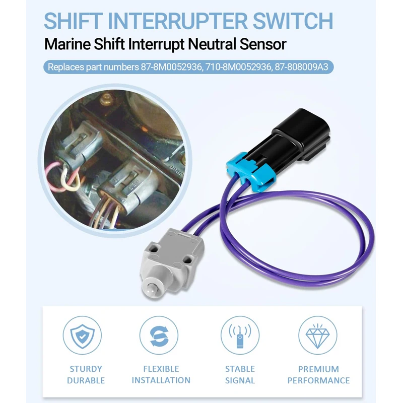 Marine Shift Interrupt Neutral Sensor 8M0052936 / 87-808009A3 for Mercury 3.0L, 4.3L, 350 MAG, 383, 5.0L & 6.2L MPI Engines