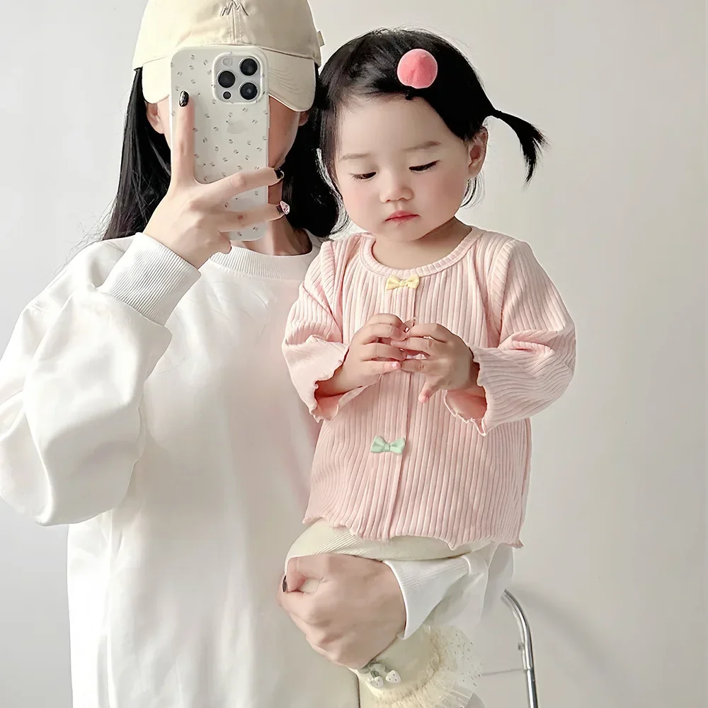 

Baby Clothing Fresh and Cute Long Sleeve Top 2024 Spring and Autumn New Korean Style Girls Baby Cotton Comfortable Knitwear