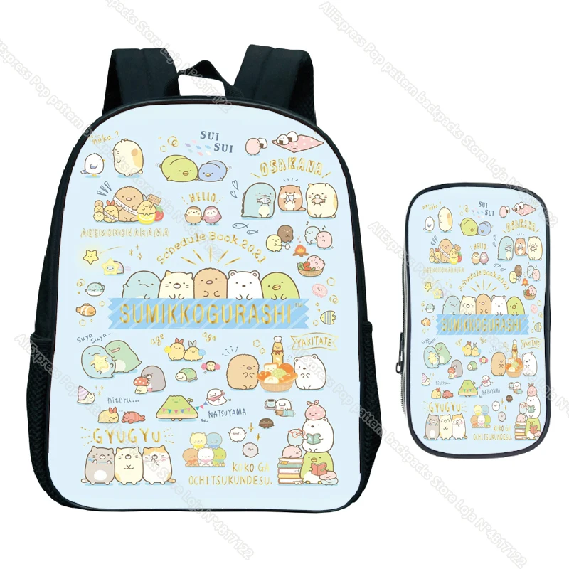 Sumikko-mochila de jardín de infantes Gurashi para niños, Juego de 2 piezas, Bolsa Escolar de dibujos animados, mochila Kawaii para niños y niñas, juguetes con estuche para bolígrafos