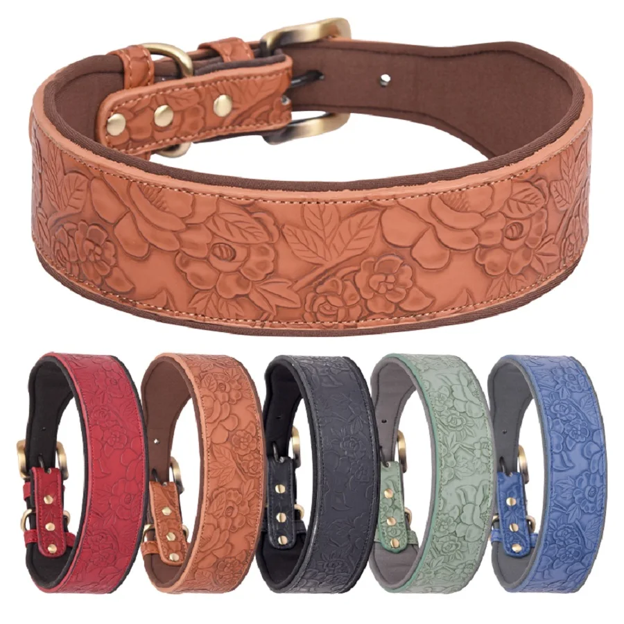 Space Cotton Dog Collar Leather Embossed Pet Collar Large Retro Style Dog Collar