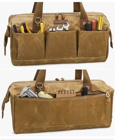 Kraftig vaxad kanvasverktygsväska med flera fickor, bärbar handverktygsförvaring, stor kapacitet, allsidig arbetsväska 8 best sales vaxväska i canvas - №8