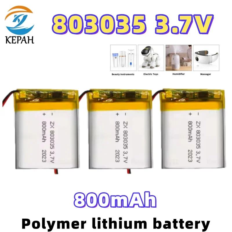 803035 3,7 V 800 mAh Lithium-Ionen-Lipo-Akku | Universell für Smart-Armbänder/Bluetooth-Kopfhörer/Spielzeugtastatur/kleiner Lüfter/LED-Licht