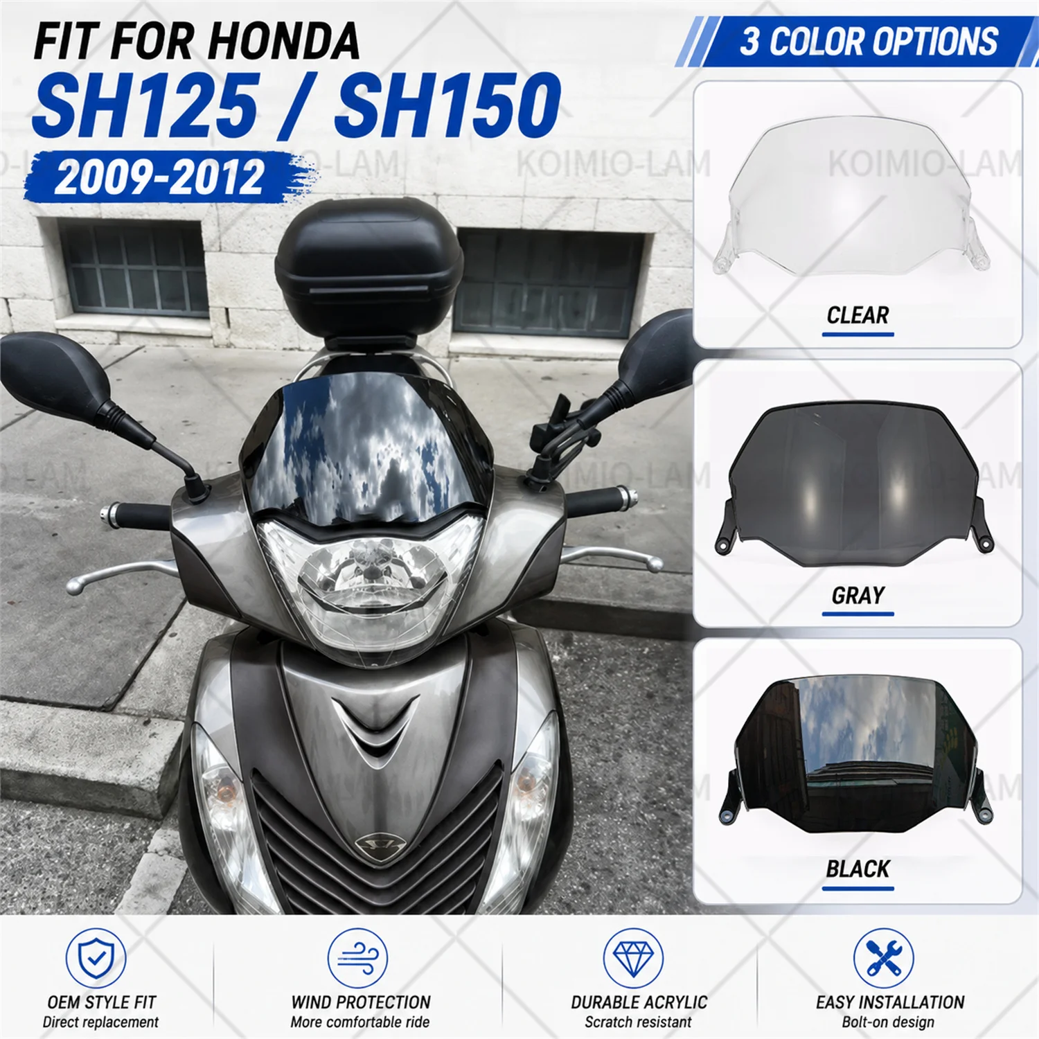 Fit for Honda SH125 2009 - 2012 SH150 Motorcycle Windshield Windscreen Screen SH12i SH150i 2010 2011