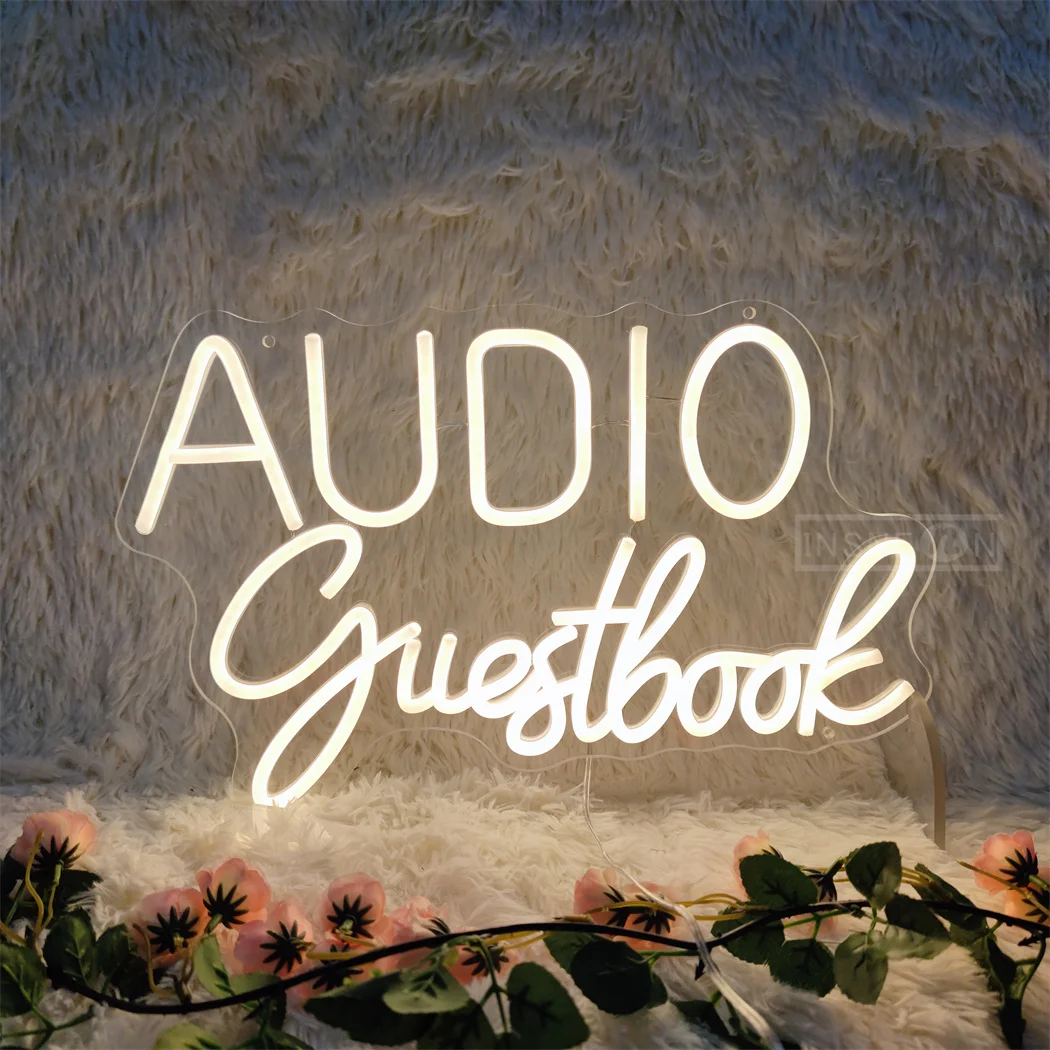 Audio Guestbook Neon Sign Wedding Leave A Message LED Neon Signs Wall Decoration Wedding Table Light Sign Neon USB-power Bedroom