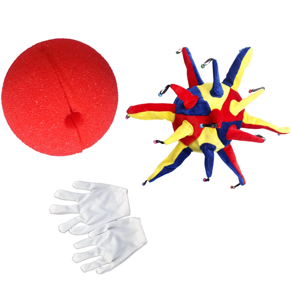 3피스 광대 의상 세트 컬러풀 광대 복장 모자 스펀지 코 재미있는 파티 드레스 무대 공연 의상 코스프레 파티 드레스