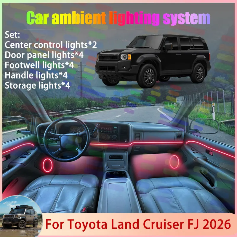 

For Toyota Land Cruiser FJ 2026 2/18 in 1 Car Atmosphere Light Lamp RGB Shade Ensemble Streamer Atmosphere Set Auto Accessories