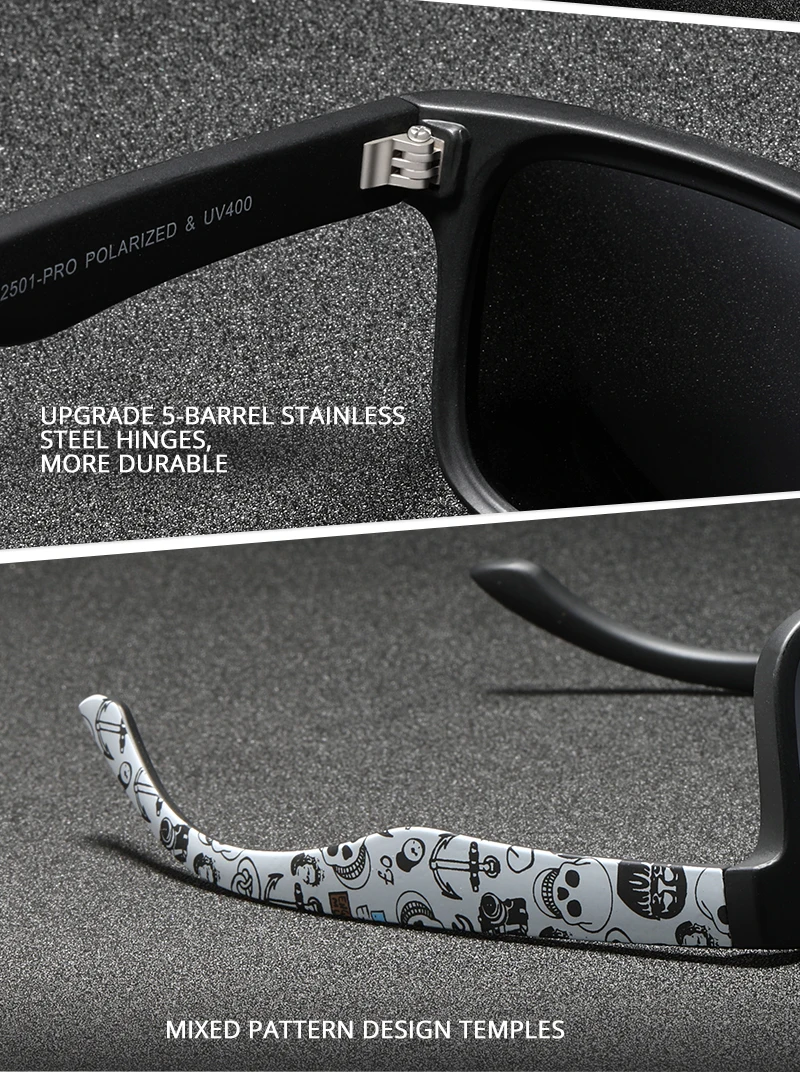 KDEAM Polarisierte Quadratische Sonnenbrille für Herren, Anglerbrille mit 5-Tank-Metallscharnieren – Detail 6