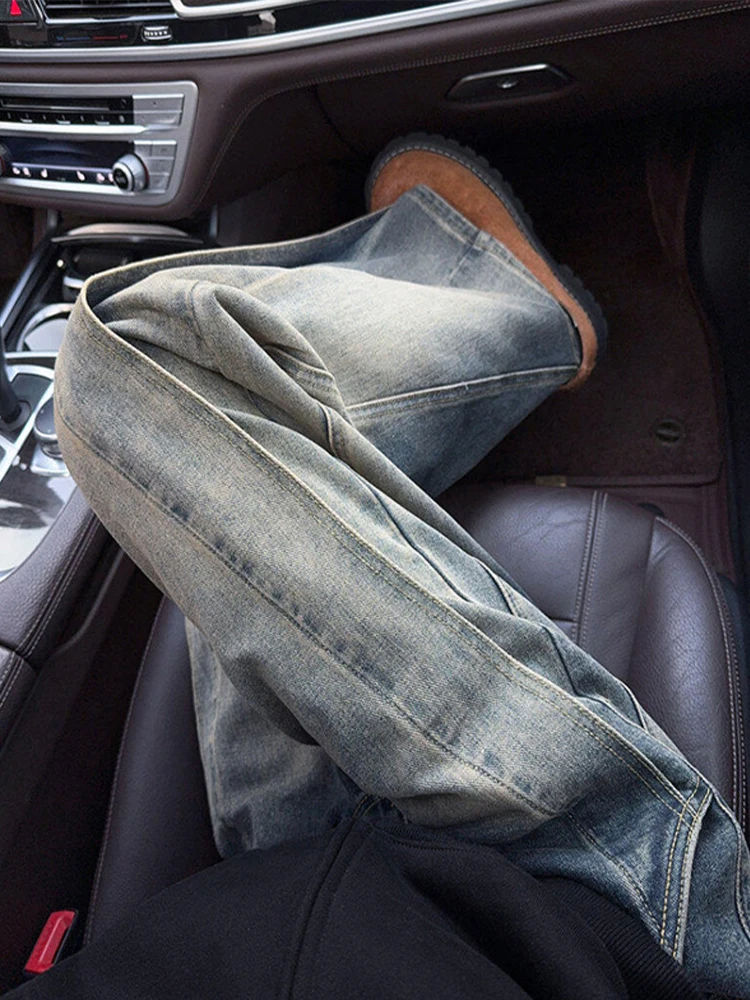 

American Retro Wide Leg Loose Fit Straight Cut Jeans for Men High Street Vibe Trendy Brand Cool Haome mid Waist Jeans