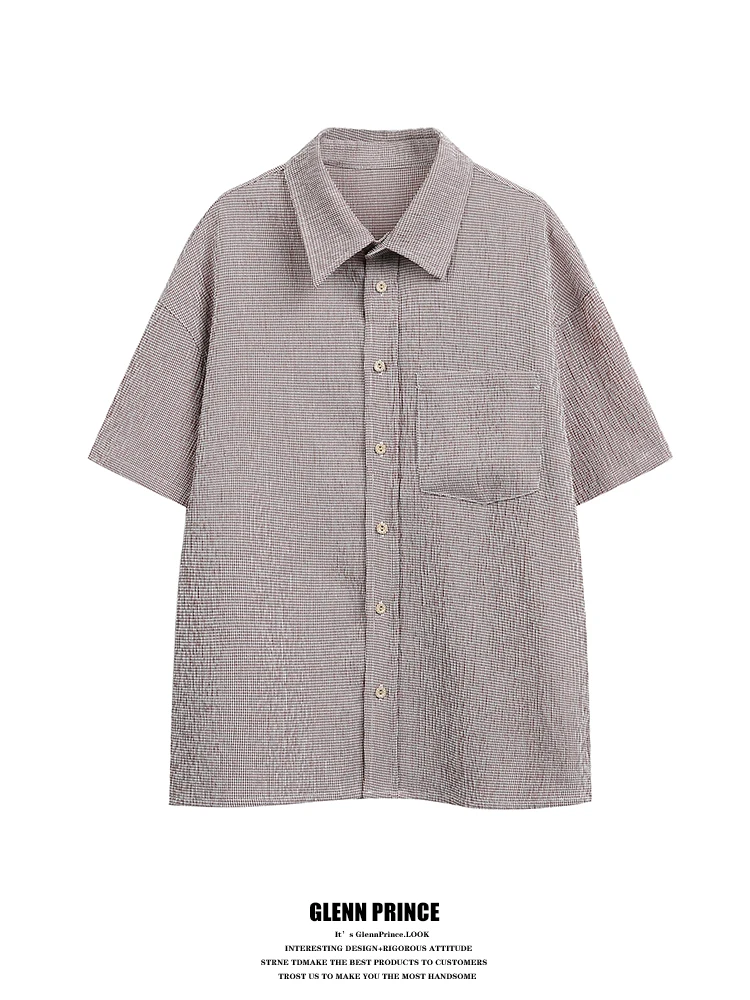 

GPstudio Men's Summer Casual Plaid Shirt Short Sleeve Loose Fit Comfortable Lightweight Luxury Lazy Style Regular Length