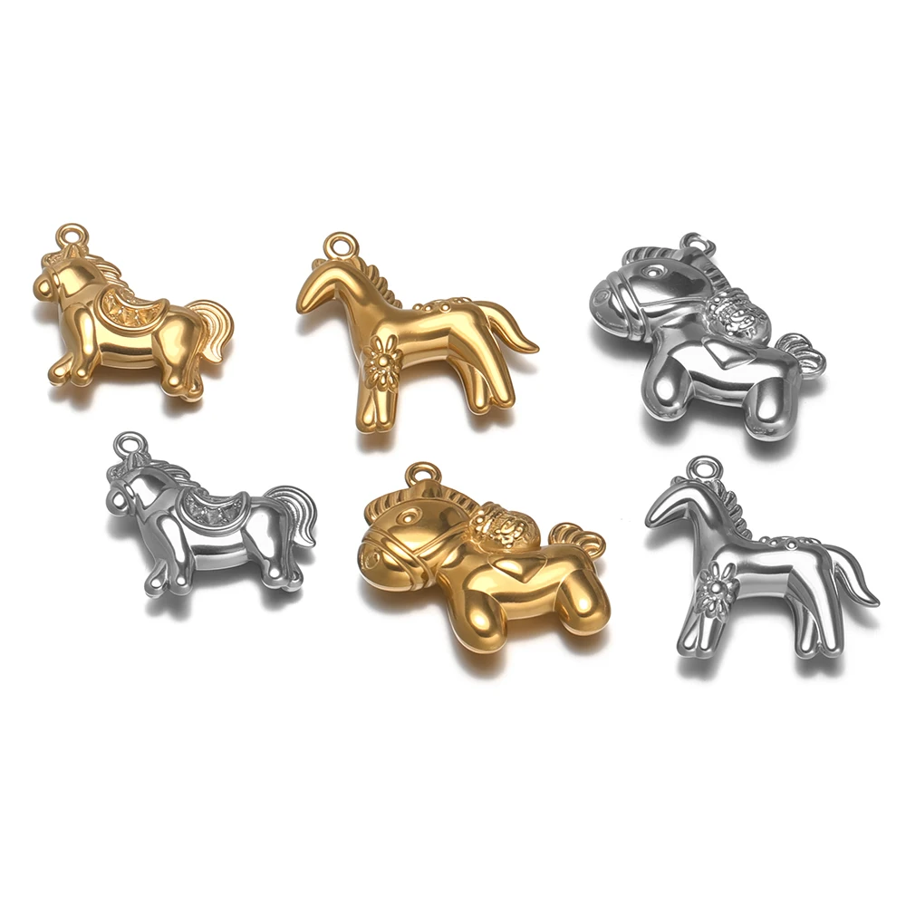 5Pcs New Stainless Steel Multi-style Horse Pendants Animal Charms for DIY Jewelry Making Bracelets Earrings Necklaces Supplies