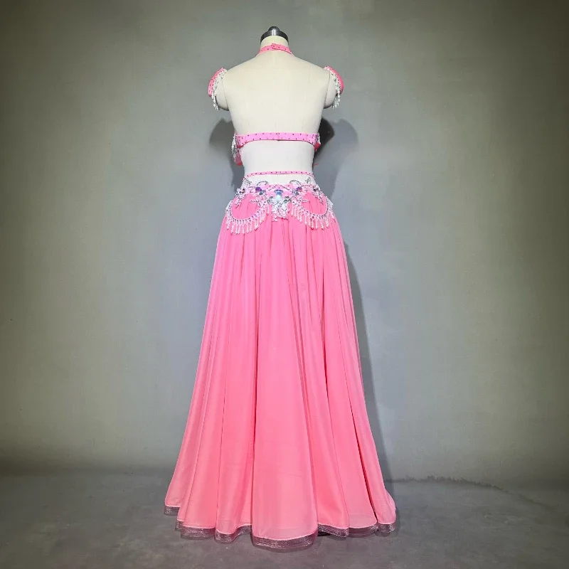 Buikdans Prestaties Kleding Set voor Vrouwen Buikdans Pak Handgemaakte Bh + chiffon Rok + riem High-End Aangepaste Danskleding Kleden