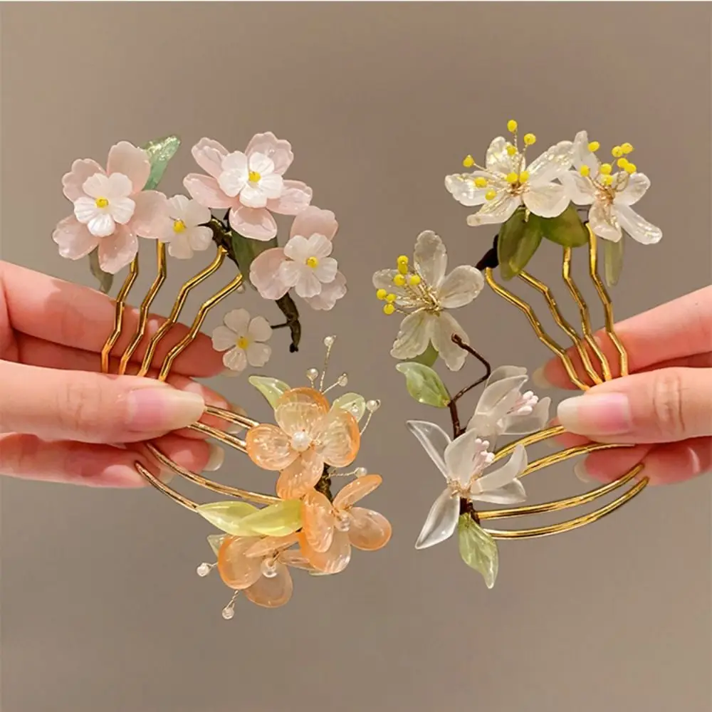 Classical Hair Comb Chinese Style Hair Stick Flower U Shape Hanfu Hairpin Pearl Hanfu Headwear for Women